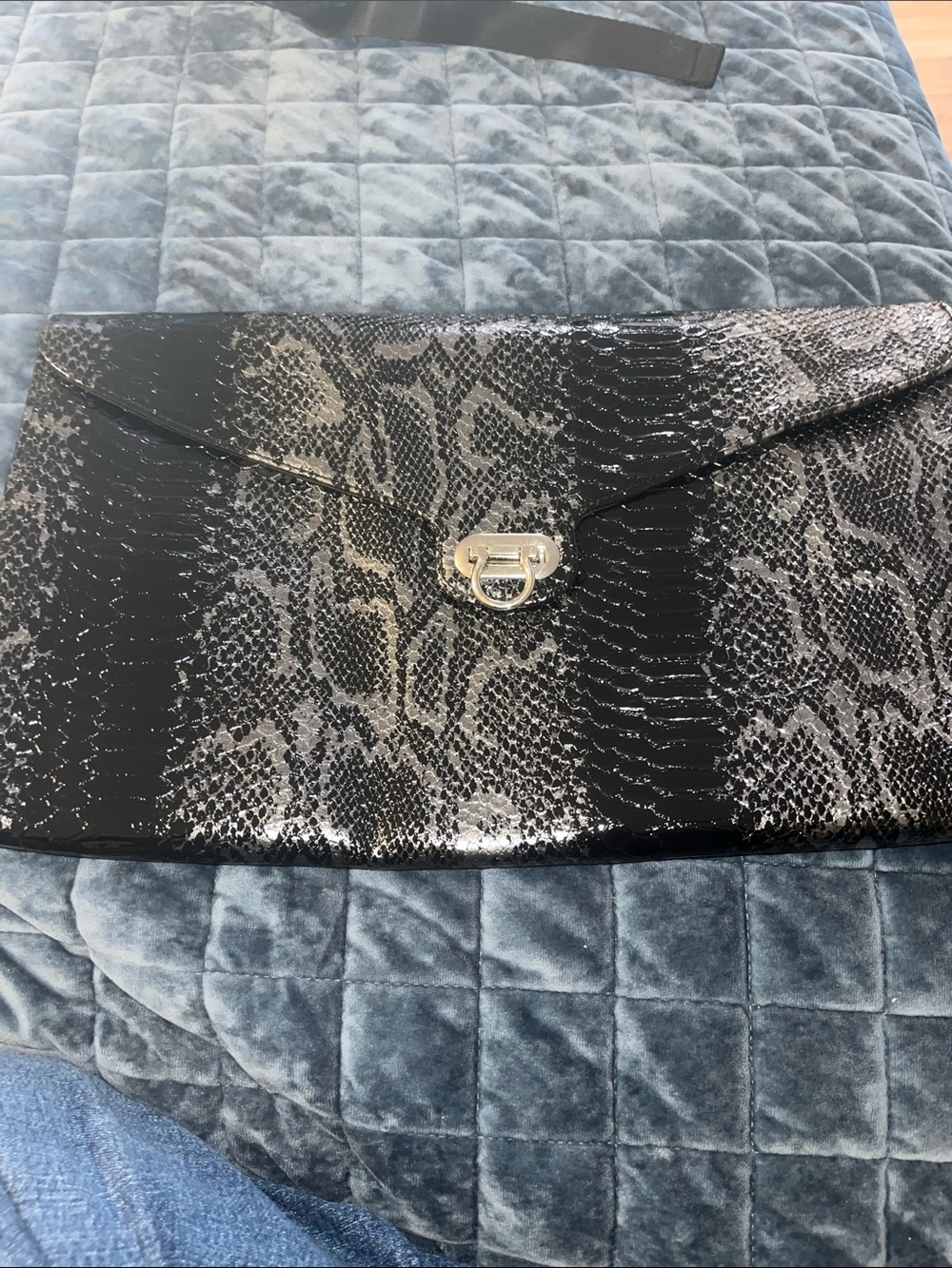 Envelope Clutch in Black and Cream Snake-Print